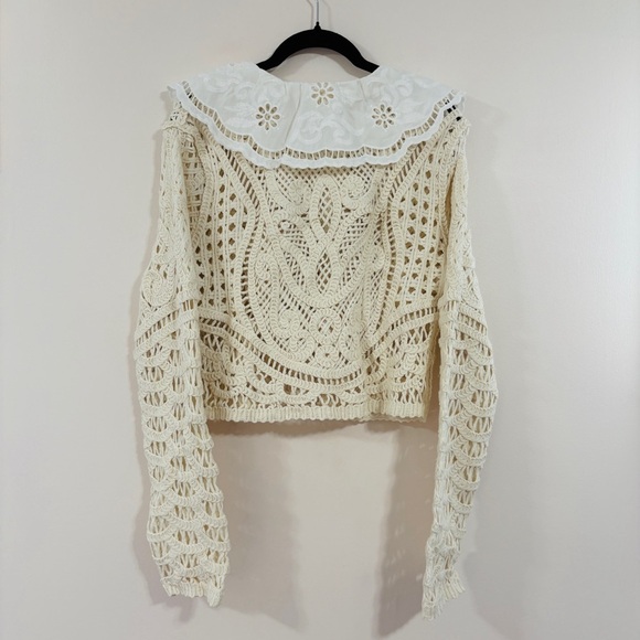 NWT Dolan Left Coast | Anthropologie Lace-Collar Crochet Cardigan/ Jacket, Small - Picture 9 of 12